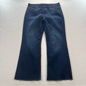 Tommy Hilfiger Wide Leg Ankle Jeans Womens 12 Dark Wash Mid Rise Raw Hem Stretch